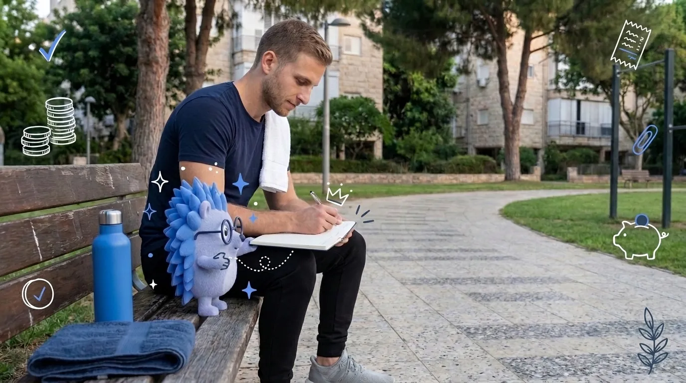 צחי, מאמן כושר, מתכנן את העסק החדש במחברת בפארק. קיפי, המסקוט של Keep, מחזיק בשבילו את המחברת פתוחה.