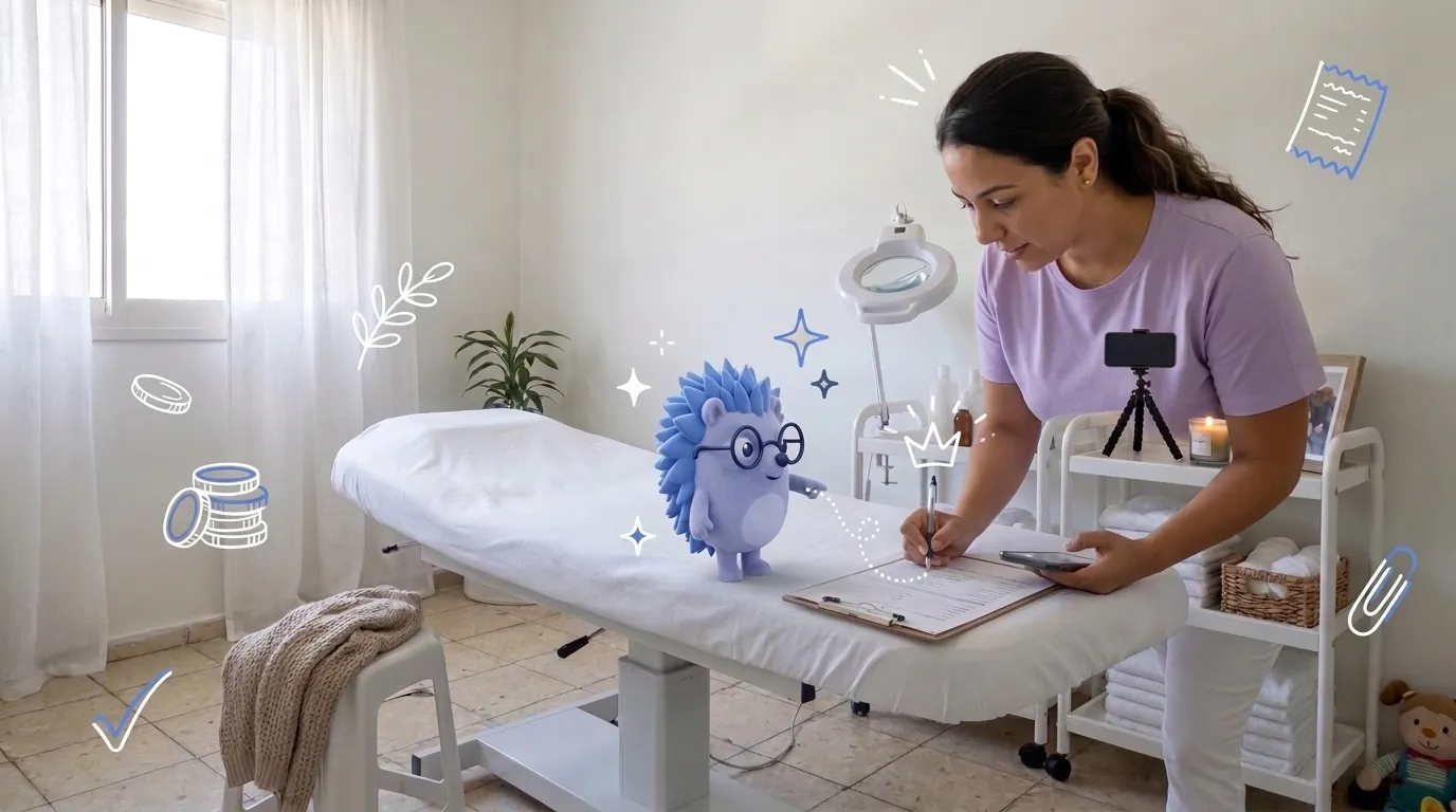 מיכל, קוסמטיקאית, עושה את הצעד הראשון לפתיחת העסק, טופס וטלפון ביד. קיפי, המסקוט של Keep, מצביע על השדה הבא.