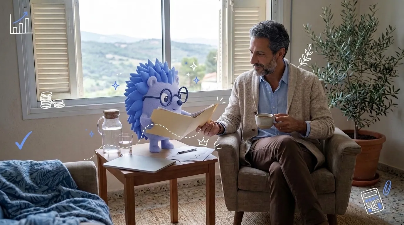 טובי, מטפל, נח בכורסה עם כוס תה. קיפי, המסקוט של Keep, מתייק את הניירות האחרונים ומראה לו שהכול גמור.