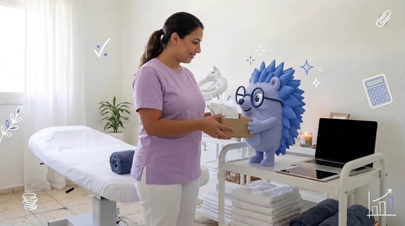 מיכל, קוסמטיקאית, מעבירה את הקבלות שלה בין לקוחות. קיפי, המסקוט של Keep, לוקח ממנה את קופסת הקבלות.